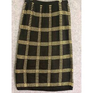 Black Gold Knit Bodycon Skirt Metallic Stretch‎ Holiday Party Event Wear
